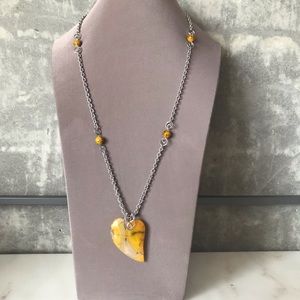 Dragon’s Vein Agate Heart Pendant Necklace Stainless Steel